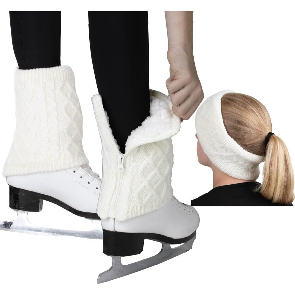 Leg Warmers Headband Set Knit Fleece Lined for Ice Skating Dance Warmth